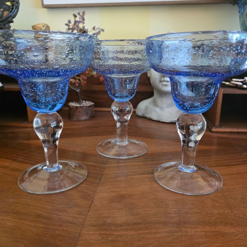ARTLAND Iris Light Blue Margarita Glasses Set of 3 Bubble Glass Discontinued